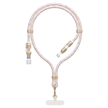 DUDAO 4in1 Cable lanyard USB-A / USB-C / iPhone Lightning PD QC 65W 1.5m - pink