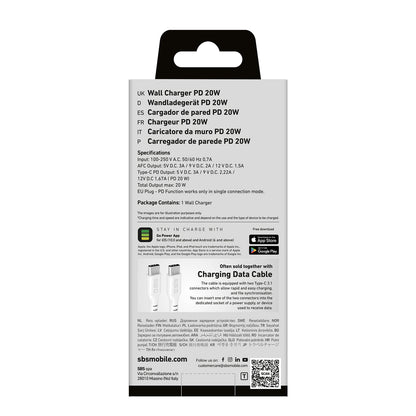 SBS Power Delivery USB-A USB-C 20W wall charger - white – image 2