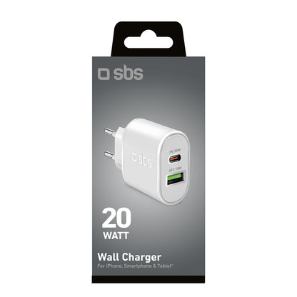 SBS Power Delivery USB-A USB-C 20W wall charger - white – image 3