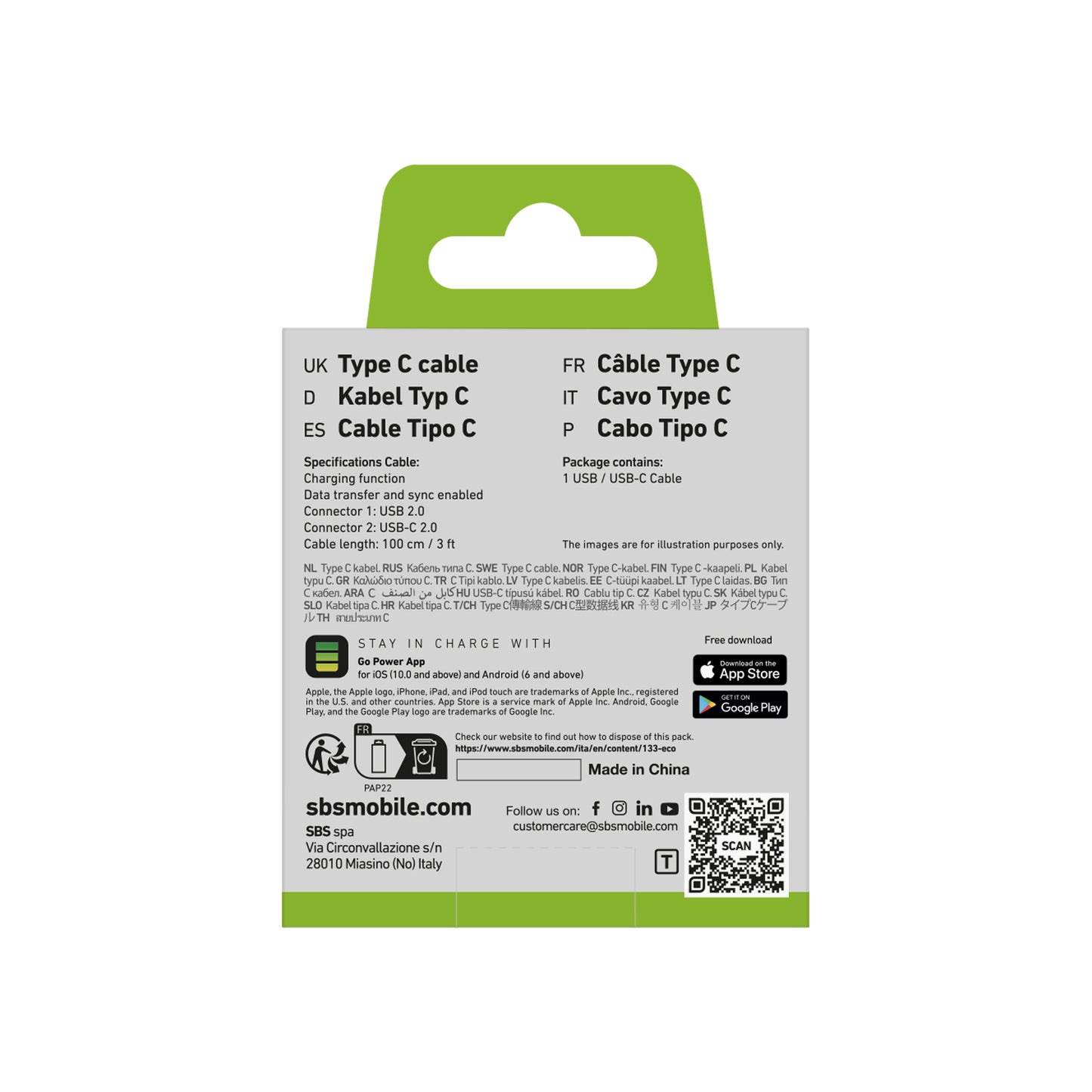 SBS USB-A - USB-C cable 1m - black – image 2