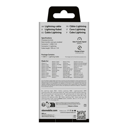 SBS MFi certified USB-C - iPhone Lightning cable 1m - white – image 9