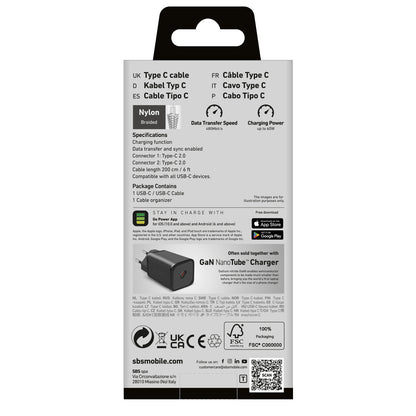 SBS PD USB-C cable 60W 2m - gray – image 3