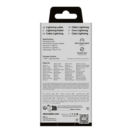 SBS MFi certified USB-A - iPhone Lightning cable 1m - black – image 3