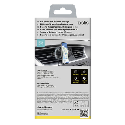 SBS Car holder for a smartphone with an inductive charger on a cooling grill - black – image 2