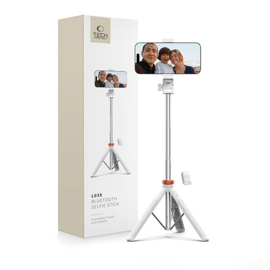 Tech-Protect Selfie stick Bluetooth photo stick with tripod remote control and head 180 to 148cm - white