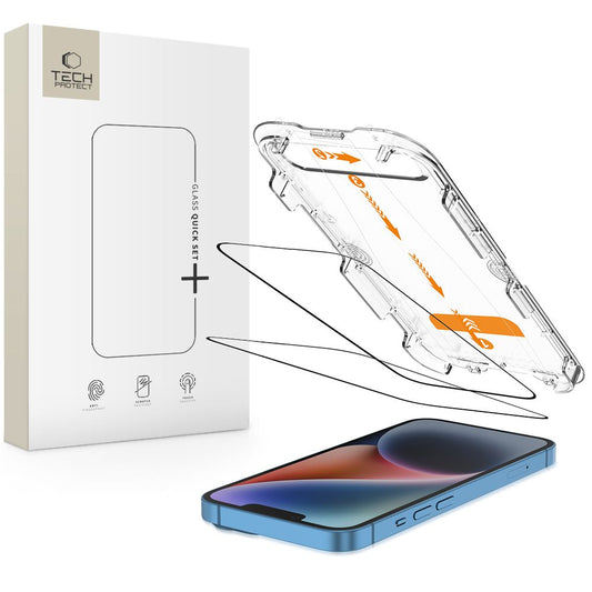Tech-Protect Tempered glass for iPhone 13 / 13 PRO / 14 / 16e with Quick Set+ installation frame - 2 pcs.