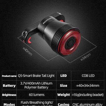 ROCKBROS Rear bicycle light with Q5 intelligent stop system - black – image 9