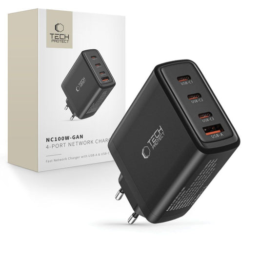 Tech-Protect GaN 3x USB-C PD USB-A QC 100W network charger - black