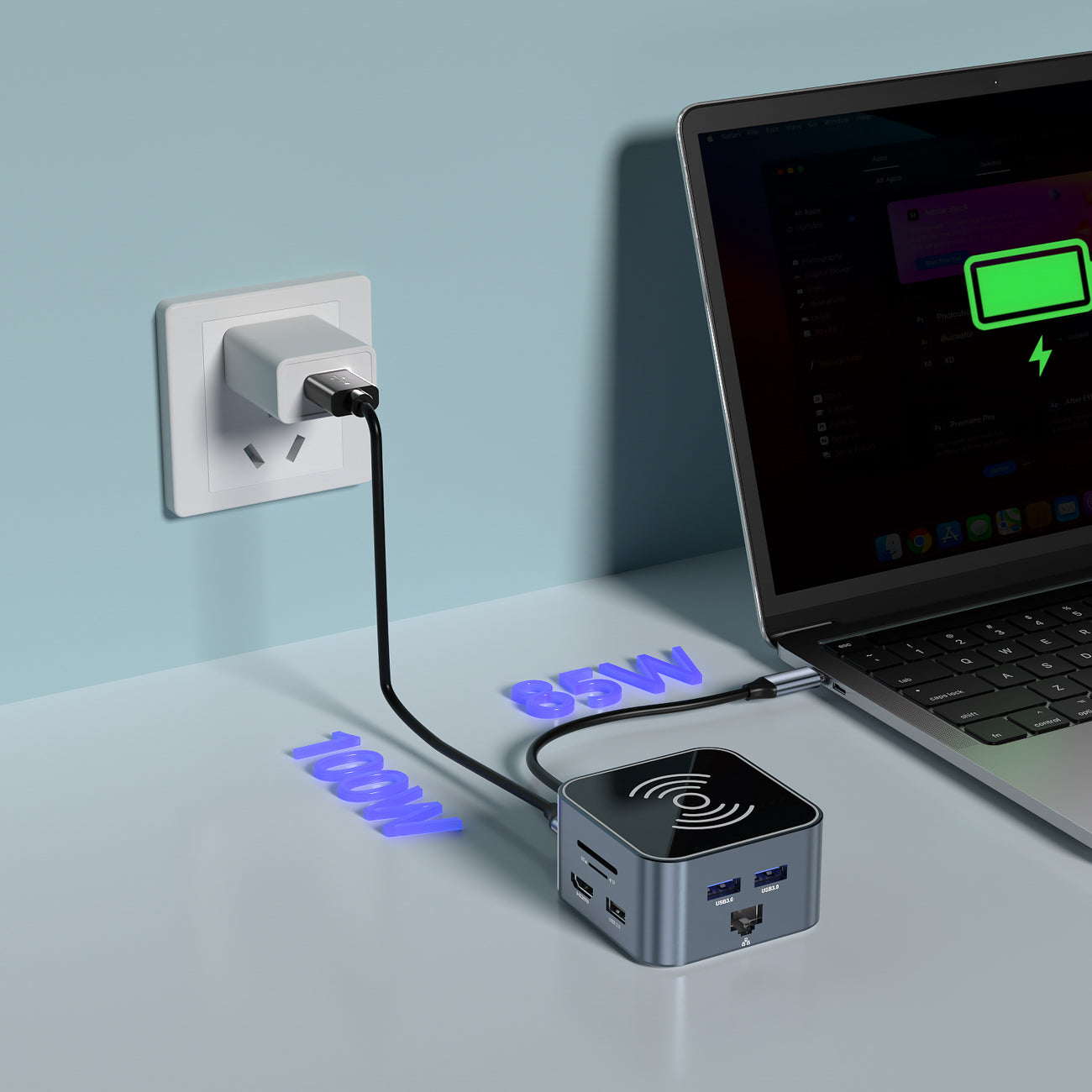 WOZINSKY 12in1 Hub with wireless charger USB-A USB-C HDMI RJ45 SD TF mini jack - gray – image 7
