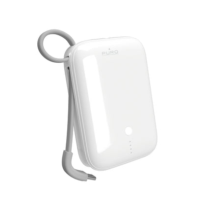 PURO Powerbank 10000mAh USB-A USB-C with built-in cable - white