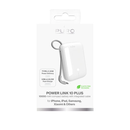 PURO Powerbank 10000mAh USB-A USB-C with built-in cable - white – image 4