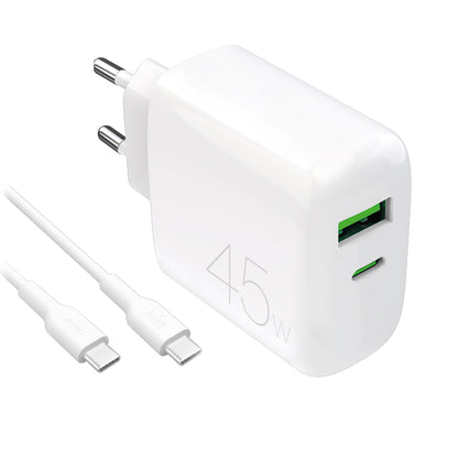 PURO USB-C USB-A PD wall charger with USB-C 45W cable - white