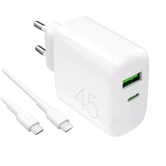 PURO USB-C USB-A PD wall charger with USB-C 45W cable - white