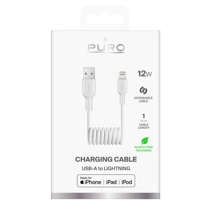 PURO USB-A - iPhone Lightning 12W 1m spiral cable - white – image 2