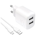 PURO 2x USB-A PROLITE 10W mains charger with USB-A - USB-C cable 1.2m - white