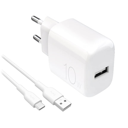 PURO USB-A PROLITE 10W wall charger with USB-A - USB-C 1.2m cable - white