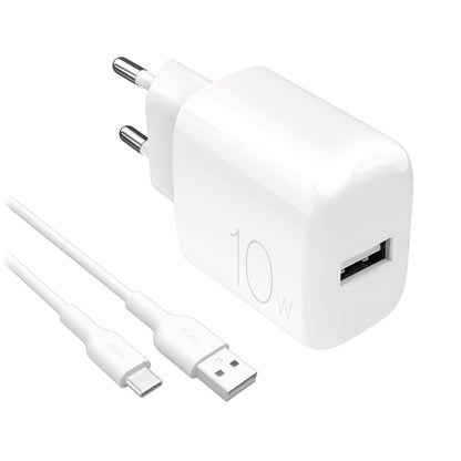 PURO USB-A PROLITE 10W wall charger with USB-A - USB-C 1.2m cable - white