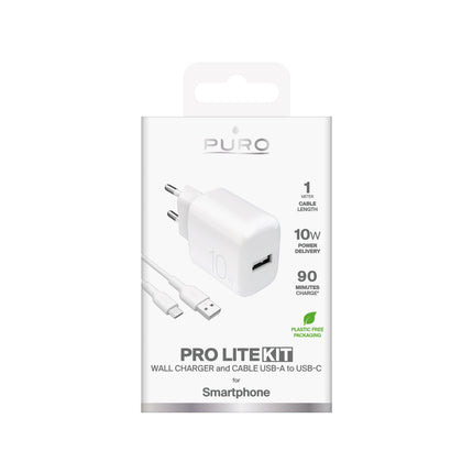 PURO USB-A PROLITE 10W wall charger with USB-A - USB-C 1.2m cable - white – image 2