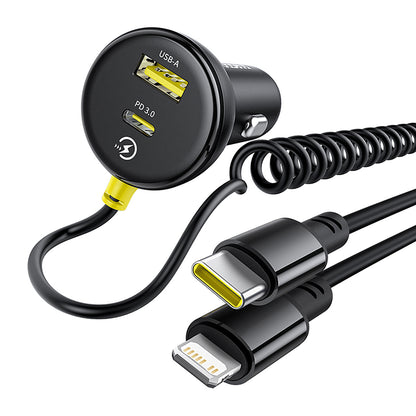 BASEUS USB-A USB-C car charger with iPhone Lightning USB-C cable 60W 1.4m - black – image 2