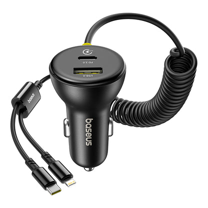 BASEUS USB-A USB-C car charger with iPhone Lightning USB-C cable 60W 1.4m - black – image 4