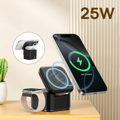 BASEUS 3in1 inductive charger for MagSafe 25W smartwatch phone - black – image 2