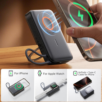 JOYROOM 3-in-1 induction power bank 10000mAh 22.5W with built-in MagSafe cable - black – image 2