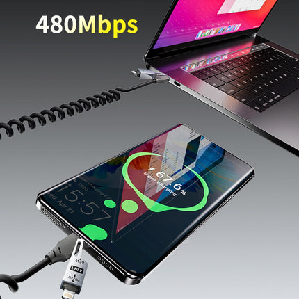 DUDAO 4in1 USB-A / USB-C - Lightning / USB-C spiral cable - black – image 4