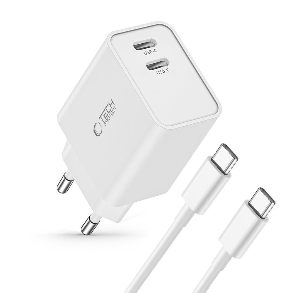 Tech-Protect C35W 2x USB-C wall charger with 35W USB-C cable - white – image 2