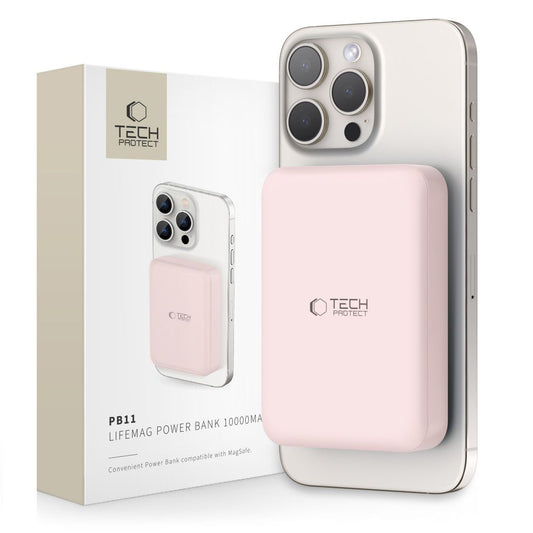 Tech-Protect PB11 10000mAh 15W MagSafe magnetic powerbank with USB-C cable - pink