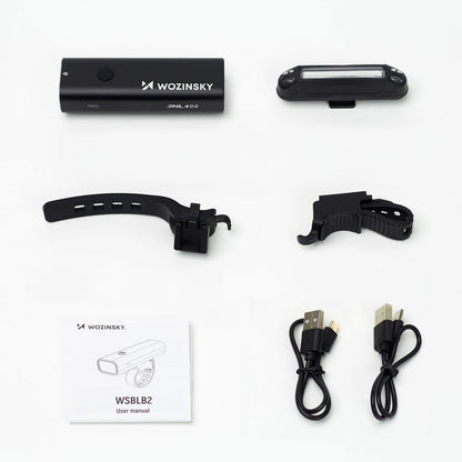 WOZINSKY Set of rechargeable bicycle lights front and rear 400 lm - black – image 5