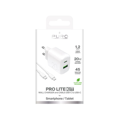 PURO USB-A USB-C 20W wall charger with 1.2m USB-C cable - white – image 2