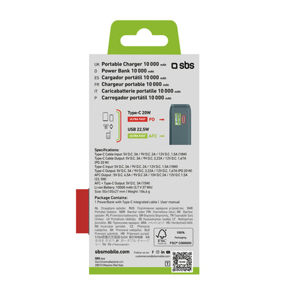 SBS Powerbank 10000mAh USB-A USB-C with built-in display, 20W USB-C cable - gray – image 3