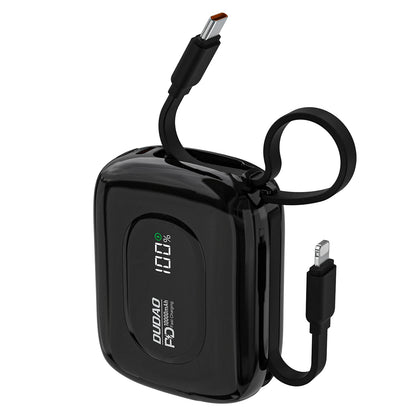 DUDAO K32 10000 mAh Powerbank with built-in USB-C cable iPhone Lightning 22.5W - black