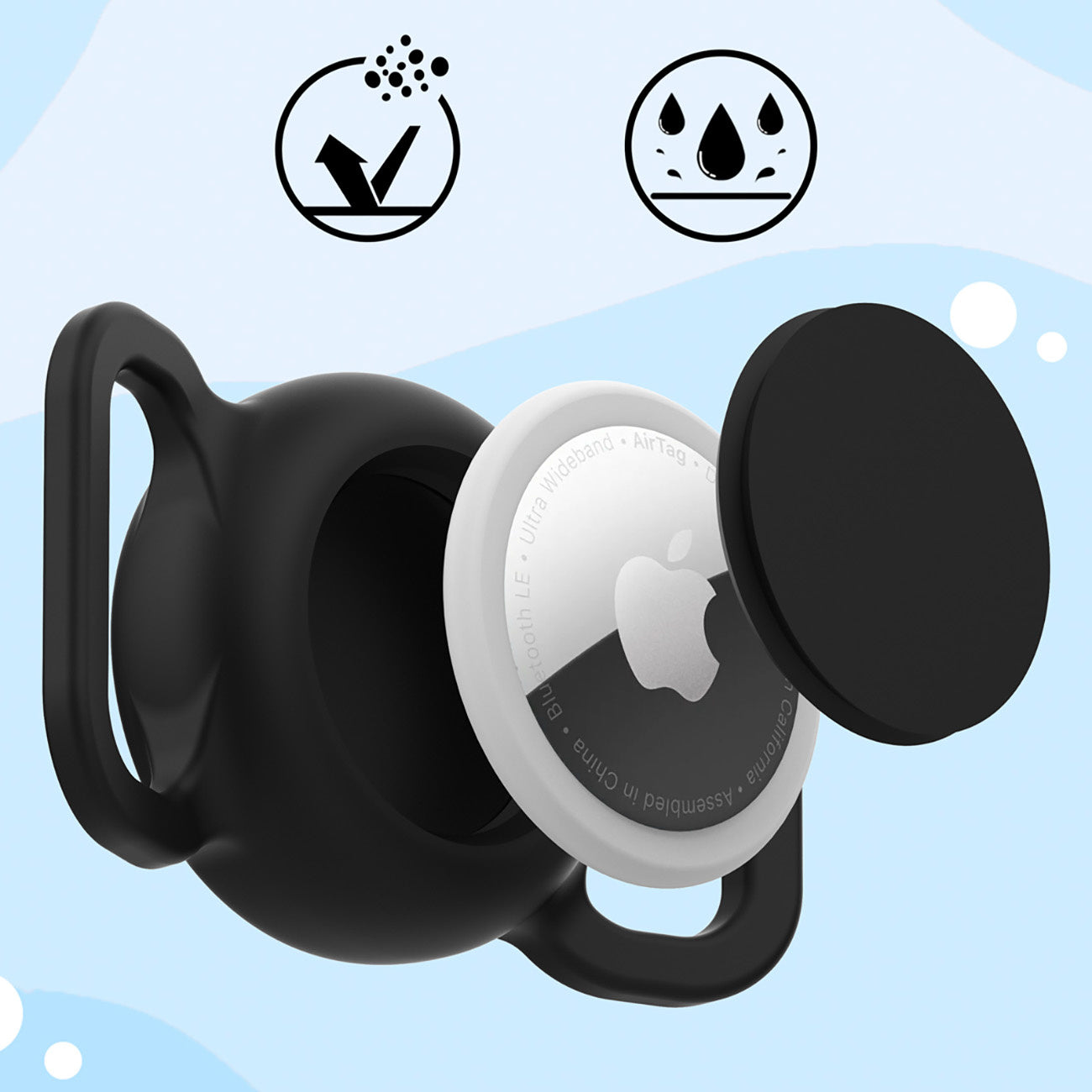 HURTEL Silicone waterproof AirTag locator case for dog and cat collar - black – image 7