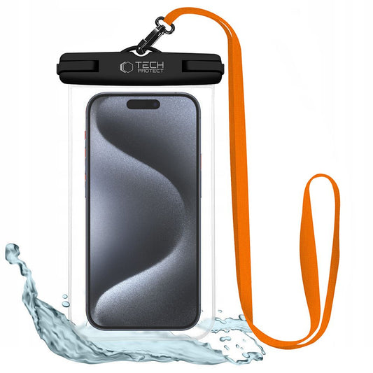 Tech-Protect Waterproof case for smartphones up to 6.9'' - black and orange
