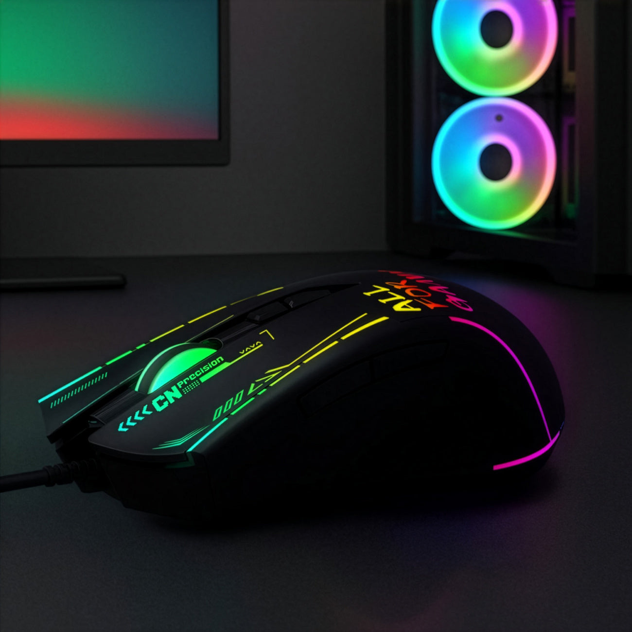WOZINSKY Wired optical gaming mouse with backlight, 7 buttons, 7200 DPI RGB - black – image 6