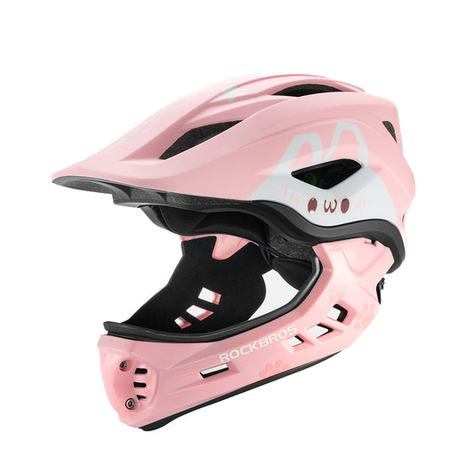 ROCKBROS Children's bicycle helmet with detachable visor, size M 54-58cm - pink rabbit