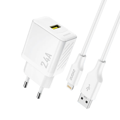 DUDAO USB-A wall charger with USB-A cable - iPhone Lightning 2.4A GaN EU - white