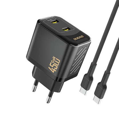 DUDAO 2xUSB-C mains charger with USB-C GaN PD 45W cable - black