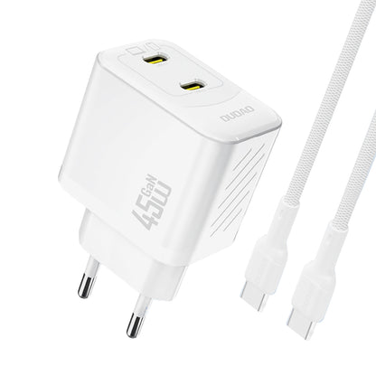 DUDAO 2xUSB-C mains charger with USB-C GaN PD 45W cable - white