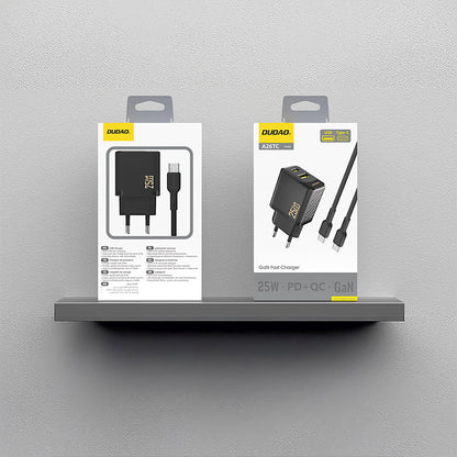 DUDAO USB-A USB-C wall charger with USB-C GaN PD QC 25W cable - black – image 5