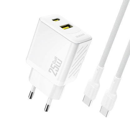 DUDAO USB-A USB-C wall charger with USB-C GaN PD QC 25W cable - white