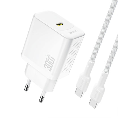 DUDAO USB-C wall charger with USB-C GaN PD 30W cable - white