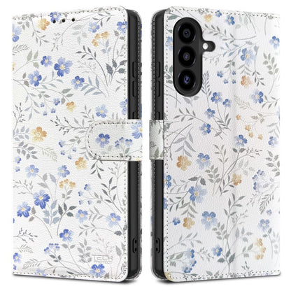 Tech-Protect Eco-leather closed case for Samsung Galaxy A26 5G / A17 4G / 5G Wallet - daisies with leaves