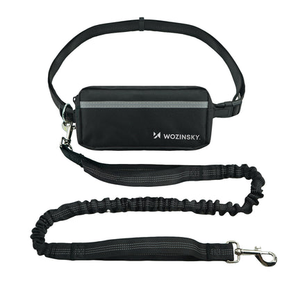 WOZINSKY Waist belt for running with a dog with a pouch and elastic leash - black – image 2