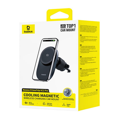 BASEUS Magnetic car holder with Qi2.2 grille charger and fan - black – image 3