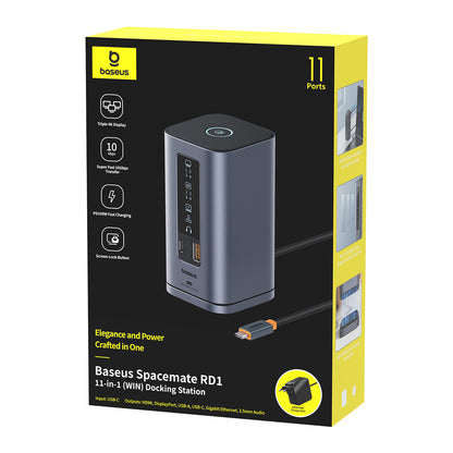 BASEUS HUB Docking station 11in1 USB-C HDMI DP USB-A USB-C RJ45 PD mini jack 3.5mm EU charger - gray – image 5