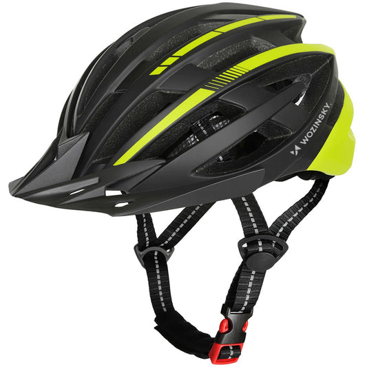WOZINSKY MTB bicycle helmet with detachable visor and USB rear light 54-57 cm - black and yellow