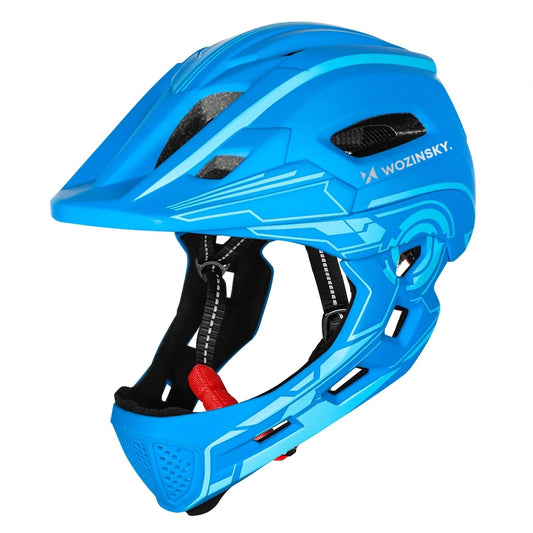 WOZINSKY Children's fullface bicycle helmet with USB rear light, 52-56 cm - blue