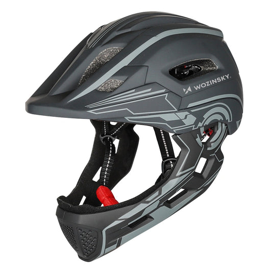 WOZINSKY Children's fullface bicycle helmet with USB rear light, 52-56 cm - gray